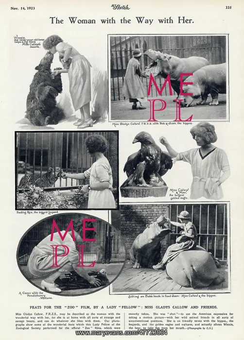 : Gladys Callow with animals at London Zoo : Gladys Callow with animals at London Zoo