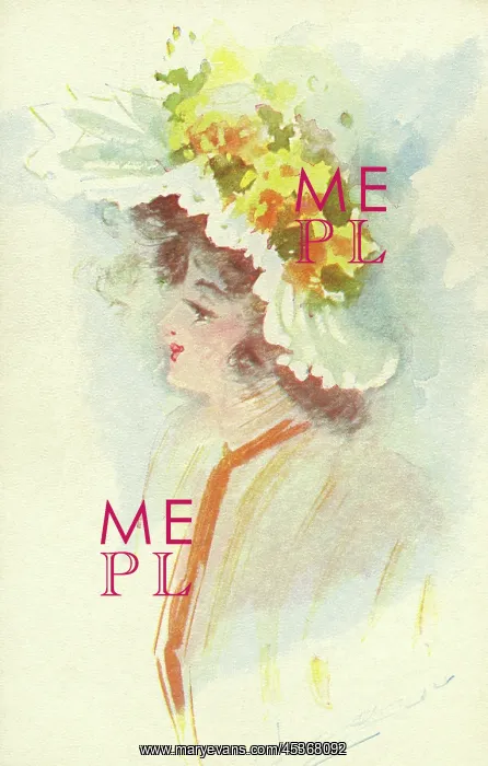  : Glamour. Edwardian lady in white frilled hat trimmed with yellow flowers