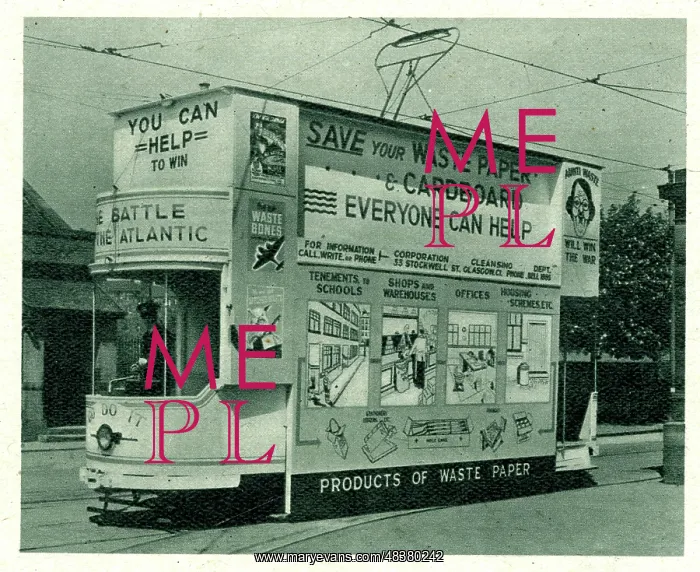: Glasgow tram publicity campaign to save paper, WW2 : Glasgow tram publicity campaign to save paper, WW2