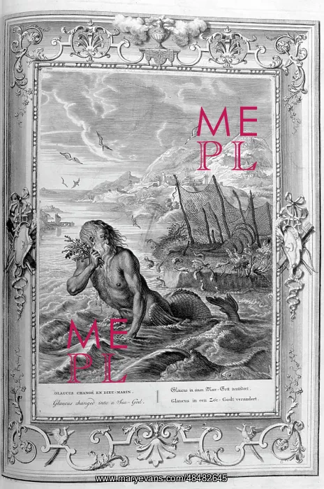 : Glaucus transforms from man to sea god. Engraving : Glaucus transforms from man to sea god. Engraving