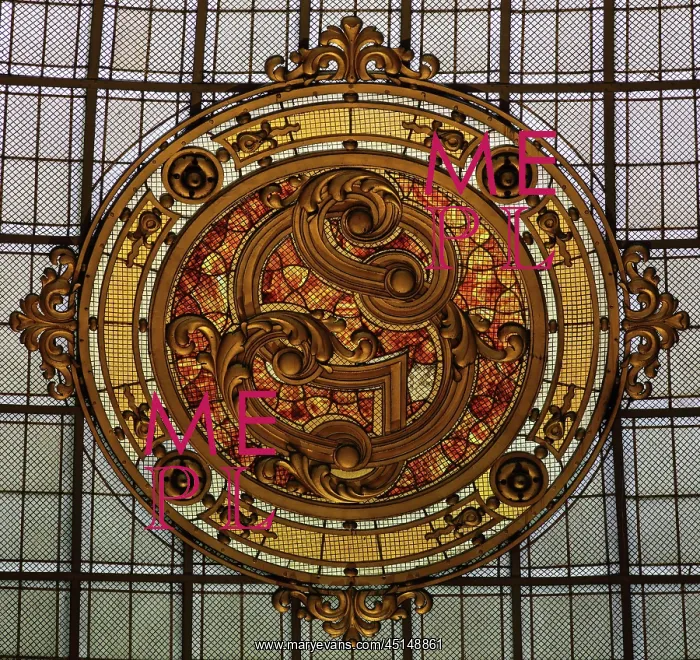 : Glazed medallion, Hall, Societe Generale, Paris, France : Glazed medallion, Hall, Societe Generale, Paris, France
