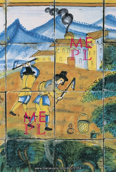 : Glazed tile with farmers working the land. Ceramics : Glazed tile with farmers working the land. Ceramics