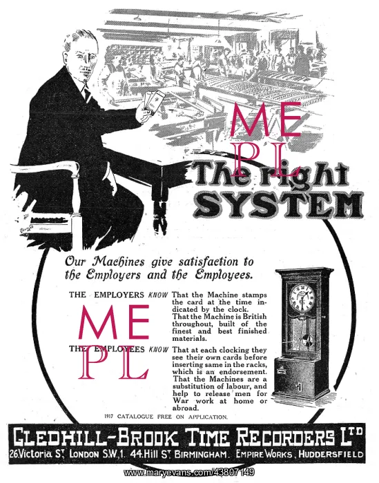 : Gledhill-Brook Factory Time Recorders 1917 : Gledhill-Brook Factory Time Recorders 1917