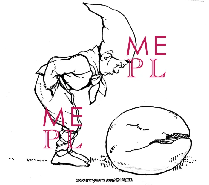 : Gnome looking at plum : Gnome looking at plum