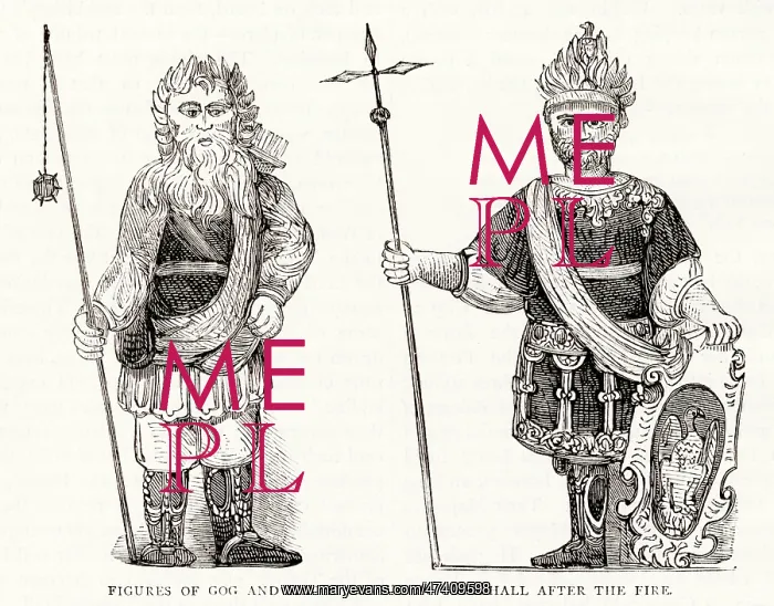 : Gog and Magog set up after the fire at Guildhall : Gog and Magog set up after the fire at Guildhall