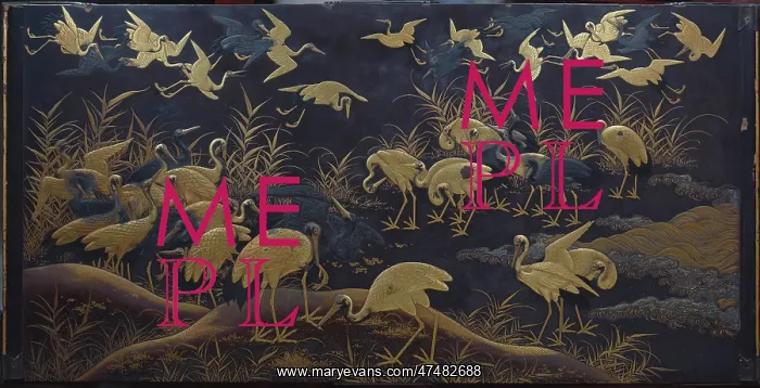 : Gold Cranes on a black background : Gold Cranes on a black background