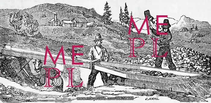 : Gold Miners Using Long Tom, California, 1858 : Gold Miners Using Long Tom, California, 1858