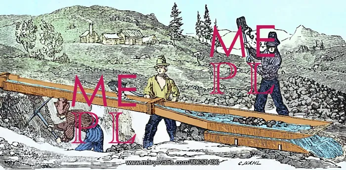 : Gold Miners Using Long Tom, California, 1858 : Gold Miners Using Long Tom, California, 1858