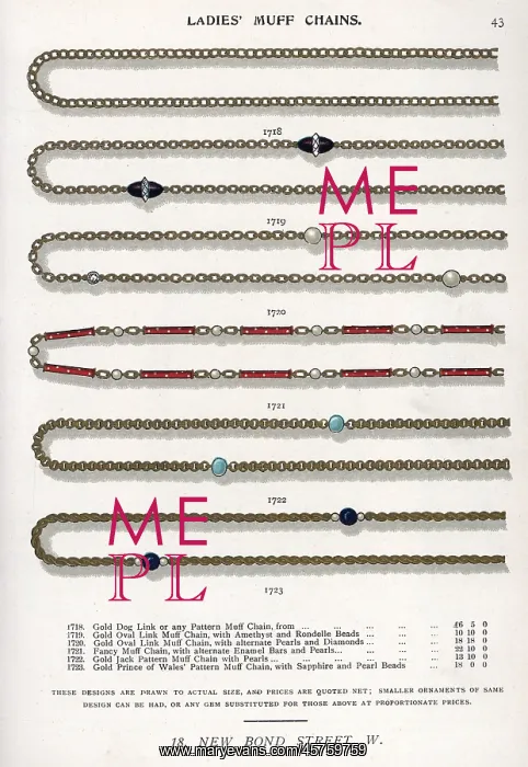 : Gold muff chains with amethyst beads, enamel bars, etc : Gold muff chains with amethyst beads, enamel bars, etc