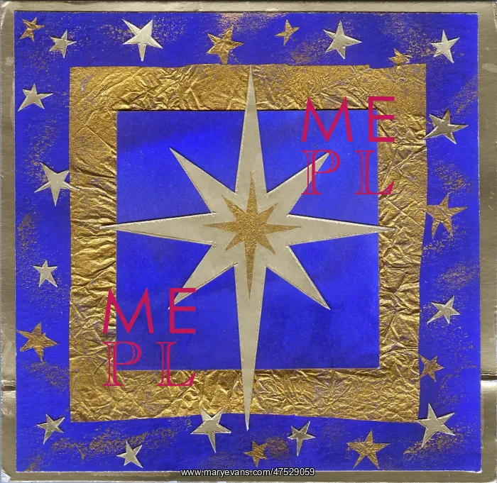 : Gold Star in gold square on blue background : Gold Star in gold square on blue background