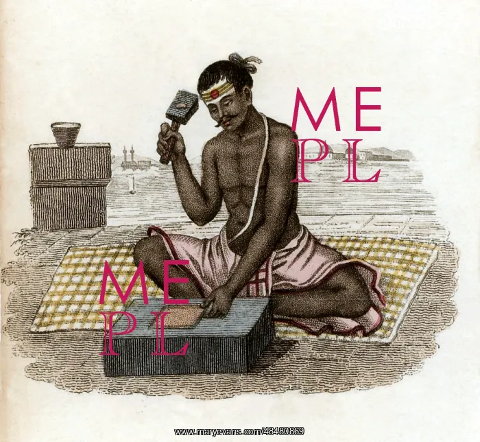 : Goldbeater producing gold leaf: India. 1822 : Goldbeater producing gold leaf: India. 1822