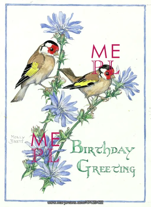 : Goldfinches on a birthday card : Goldfinches on a birthday card