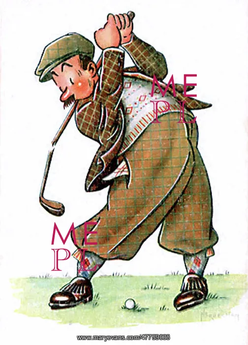 : Golfer taking backswing with broken club