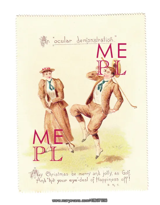 : Golfing couple on a comic Christmas card : Golfing couple on a comic Christmas card