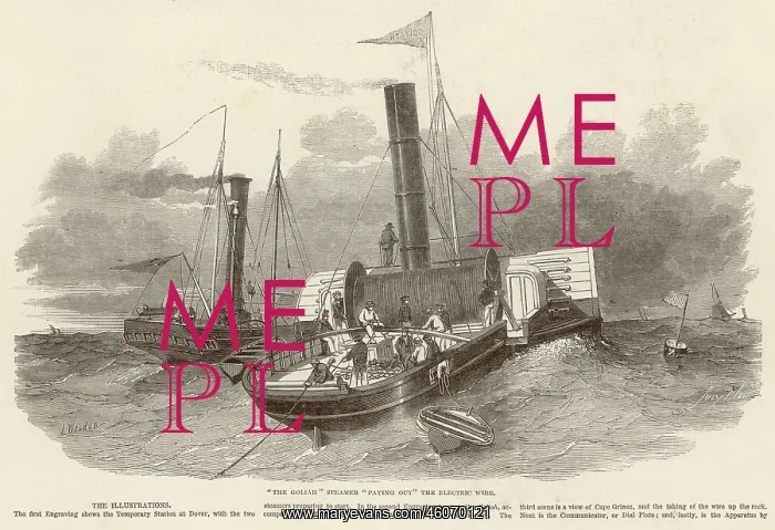 : The Goliah steamer paying out the electric wire : The Goliah steamer paying out the electric wire