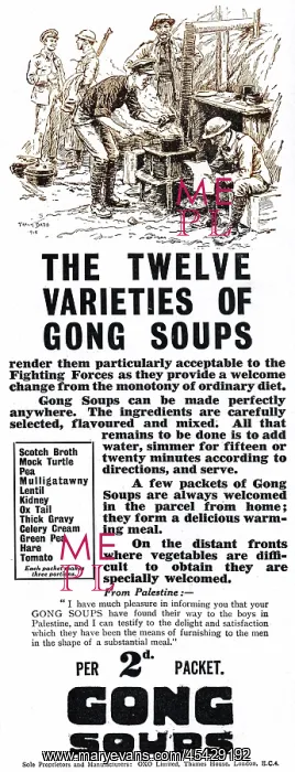 : Gong Soups advertisement, WW1 : Gong Soups advertisement, WW1