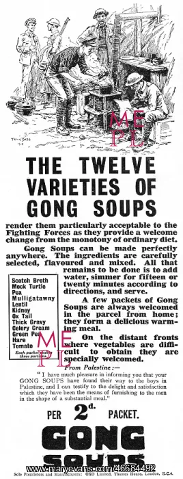 : Gong Soups advertisement, WW1 : Gong Soups advertisement, WW1