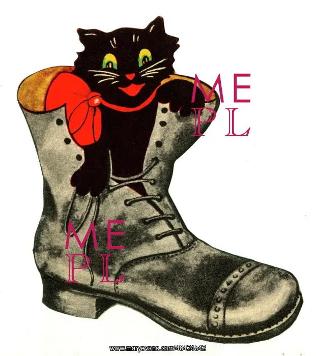 : Good Luck card, Lucky Black Cat in a Boot