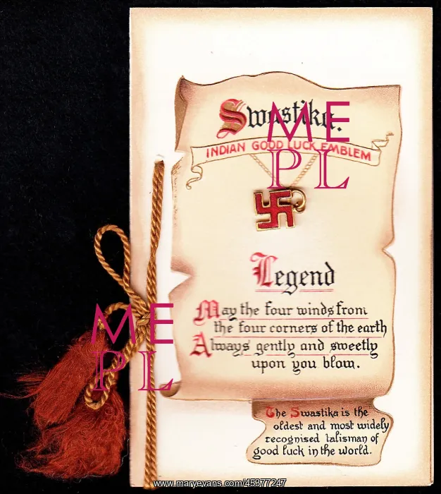 : Good Luck card with swastika on a chain : Good Luck card with swastika on a chain