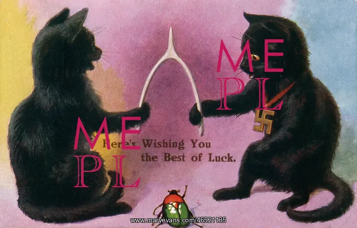: Good Luck card - wishbone and swastika : Good Luck card - wishbone and swastika