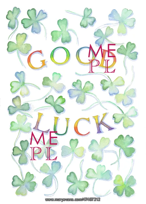 : Good Luck with scattered clover leaves : Good Luck with scattered clover leaves