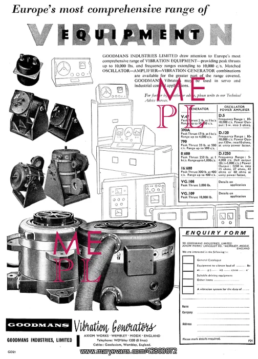 : Goodmans Vibration Generators & Test Equipment 1959 : Goodmans Vibration Generators & Test Equipment 1959