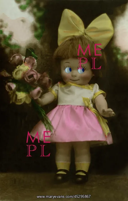 : Google-eyed doll with roses : Google-eyed doll with roses