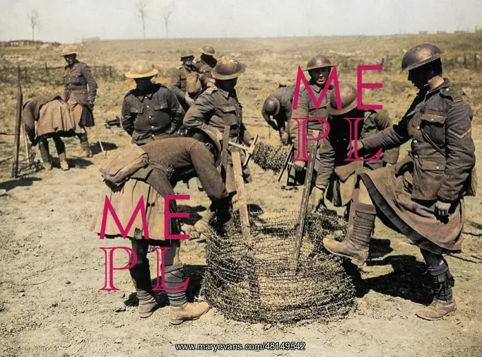 : Gordon Highlanders with barbed wire, Western Front, WW1 : Gordon Highlanders with barbed wire, Western Front, WW1
