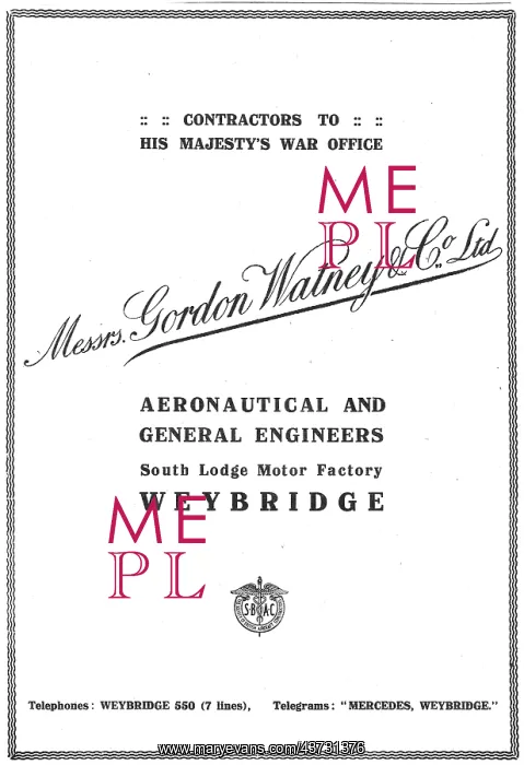 : Gordon Watney, Weybridge. Aeronautical Engineers : Gordon Watney, Weybridge. Aeronautical Engineers