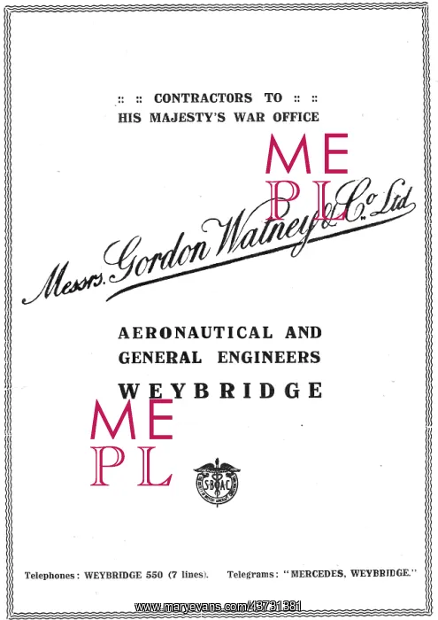 : Gordon Watney, Weybridge. Aeronautical Engineers : Gordon Watney, Weybridge. Aeronautical Engineers