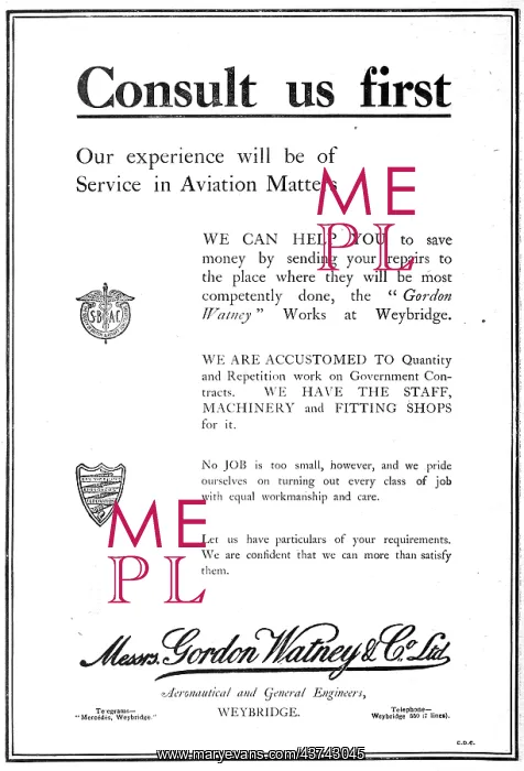 : Gordon Watney, Weybridge. Motor & Aeronautical Engineers : Gordon Watney, Weybridge. Motor & Aeronautical Engineers