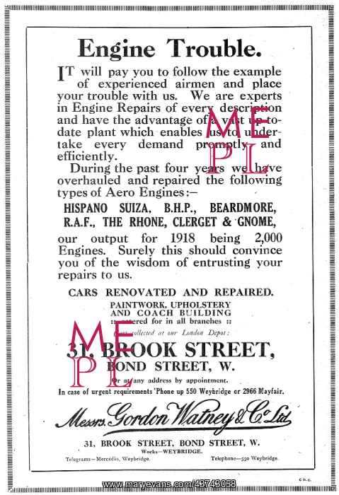 : Gordon Watney, Weybridge. Motor & Aeronautical Engineers : Gordon Watney, Weybridge. Motor & Aeronautical Engineers
