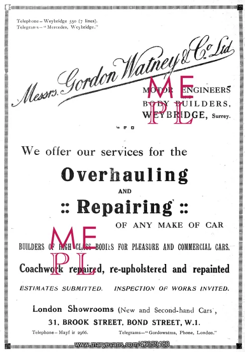 : Gordon Watney, Weybridge. Motor Engineers : Gordon Watney, Weybridge. Motor Engineers