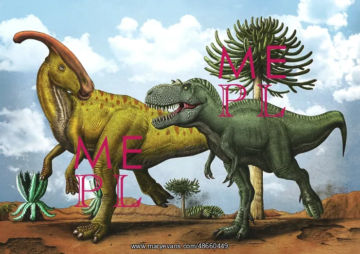 : Gorgosaurus dinosaur chasing after a Parasaurolophus : Gorgosaurus dinosaur chasing after a Parasaurolophus
