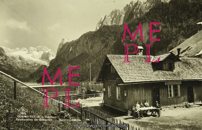 : Gosau. Gosausee with Dachstein. Restauration : Gosau. Gosausee with Dachstein. Restauration