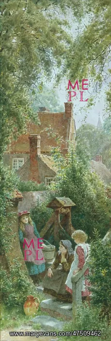 : Gossips at the Well - three girls by a well : Gossips at the Well - three girls by a well