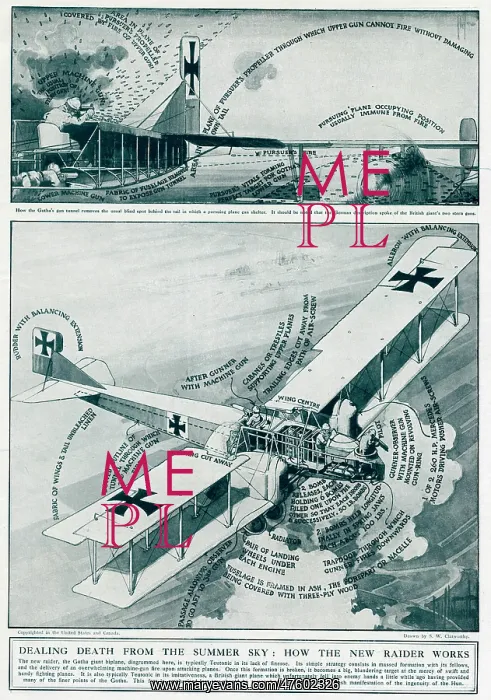 : Gotha giant biplane, WW1 diagram : Gotha giant biplane, WW1 diagram