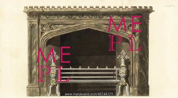 : Gothic chimney-piece in Mona marble : Gothic chimney-piece in Mona marble
