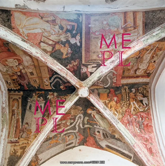 : Gothic ribbed vault with frescos : Gothic ribbed vault with frescos