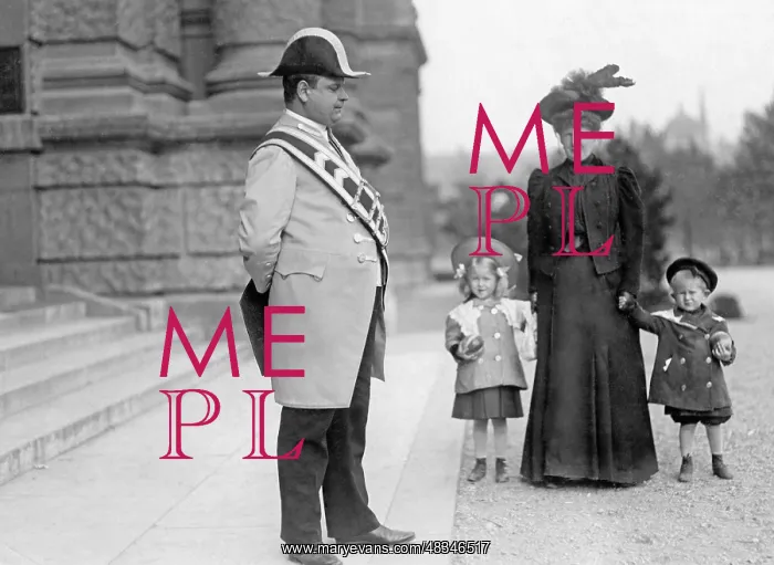: Governess with two children in front of the : Governess with two children in front of the