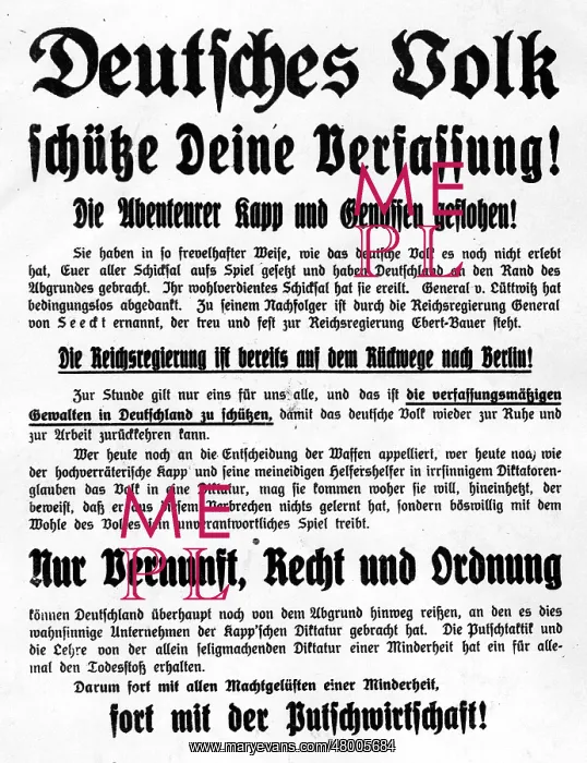  : Call of the government during the Kapp Putsch, 1920