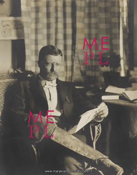 : Governor Theodore Roosevelt seated with correspondence : Governor Theodore Roosevelt seated with correspondence
