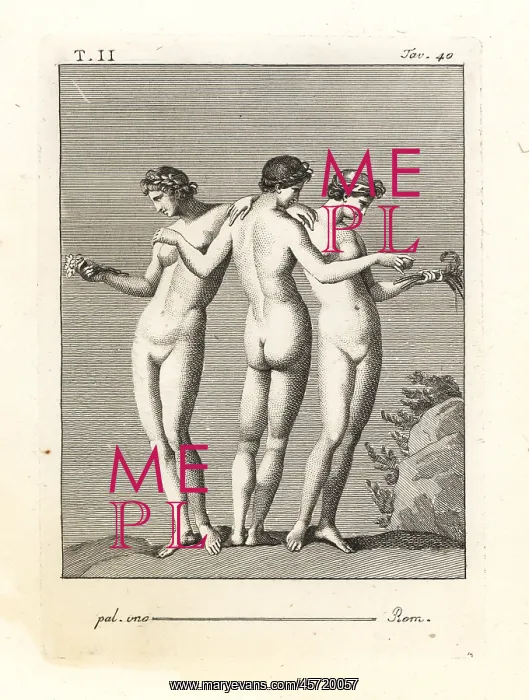 : The three graces, nude, with floral garlands : The three graces, nude, with floral garlands