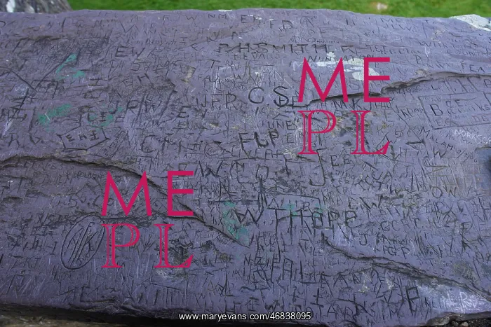 : Graffiti on slate panels at Dolbadarn Castle, North Wales : Graffiti on slate panels at Dolbadarn Castle, North Wales