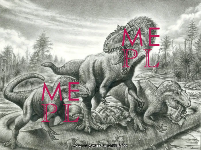 : Graphite sketch of three Yutyrannus dinosaurs : Graphite sketch of three Yutyrannus dinosaurs