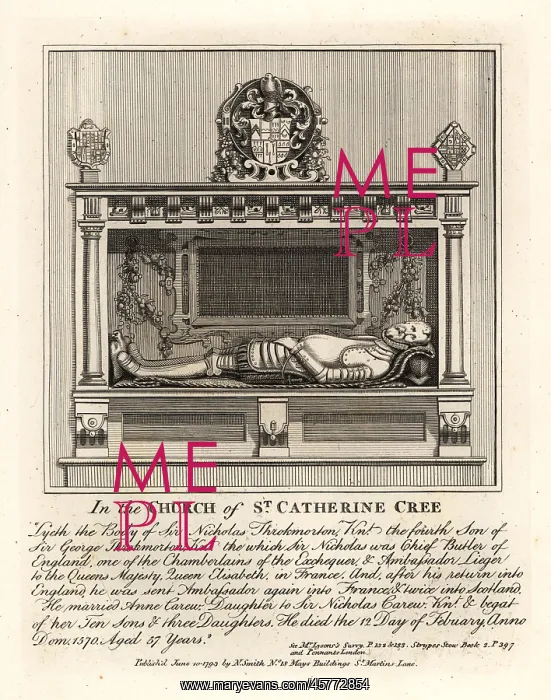 : Grave effigy of Sir Nicholas Throkmorton, St. Catherine Cree : Grave effigy of Sir Nicholas Throkmorton, St. Catherine Cree