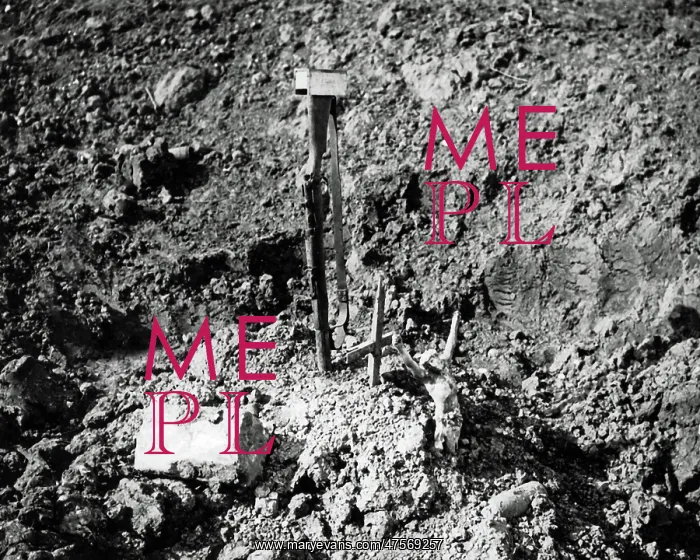 : Grave in a shell hole, Western Front, WW1 : Grave in a shell hole, Western Front, WW1