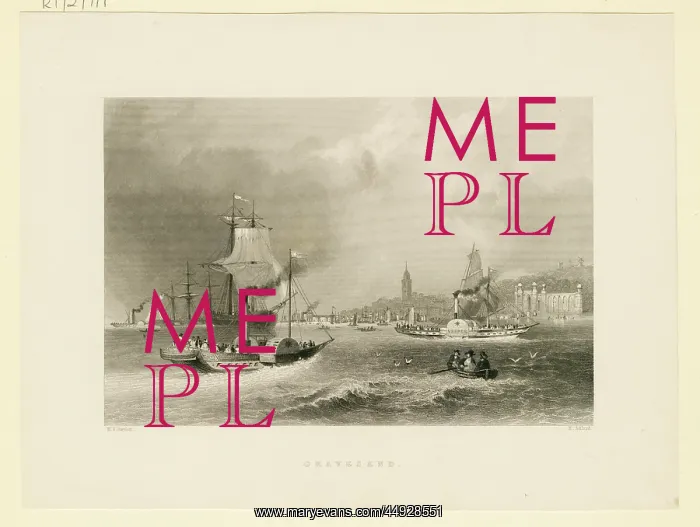 : Gravesend. View of Gravesend water front from the sea, with paddle steamers : Gravesend. View of Gravesend water front from the sea, with paddle steamers