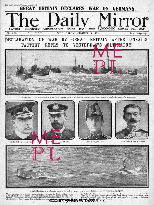 : Great Britain declares war, WW1 : Great Britain declares war, WW1