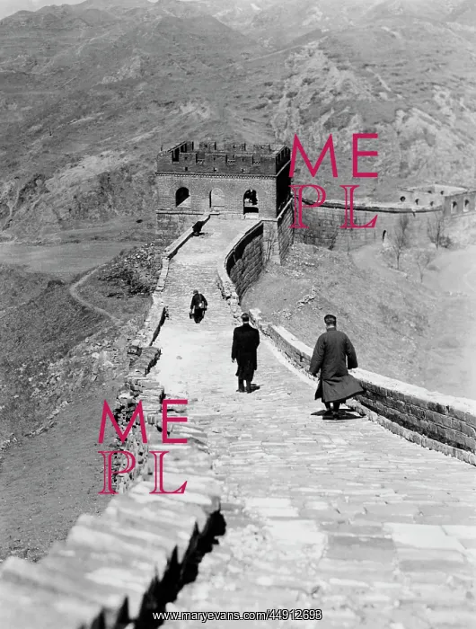 : Great Wall China Looking Down Steps of Nankou Pass to Towe : Great Wall China Looking Down Steps of Nankou Pass to Towe